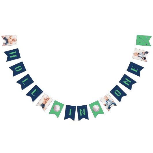 フォトホールインワンゴルフファースト誕生日バナー バンティングフラッグ (全)