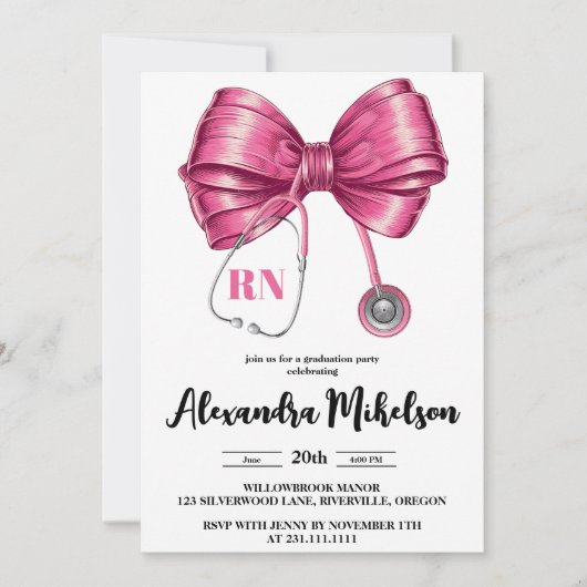 フォトボウ聴診器看護学校卒業生 招待状 (正面)