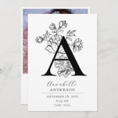 フォトボタニカルフローラモノグラムレターA誕生アン 案内状 (正面/裏面)