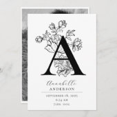 フォトボタニカルフローラモノグラムレターA誕生 案内状 (正面/裏面)