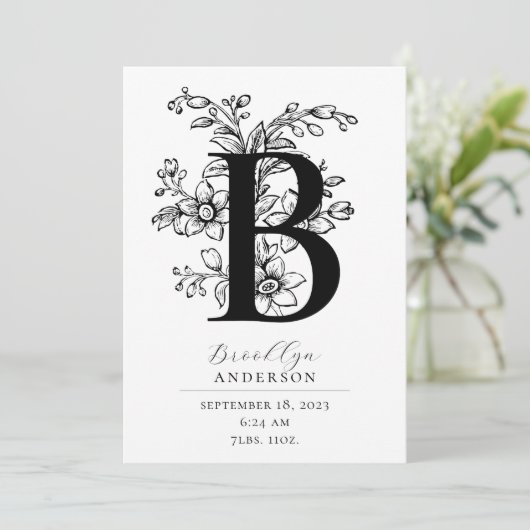 フォトボタニカルフローラモノグラムレターB誕生 案内状 (スタンド正面)