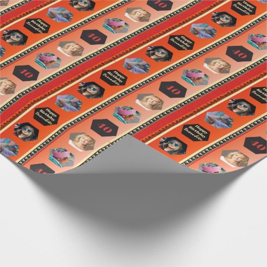 フォトボヘはっきりしたミアンオレンジ黒グラデーション誕生日 ラッピングペーパー (角)