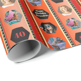 フォトボヘはっきりしたミアンオレンジ黒グラデーション誕生日 ラッピングペーパー