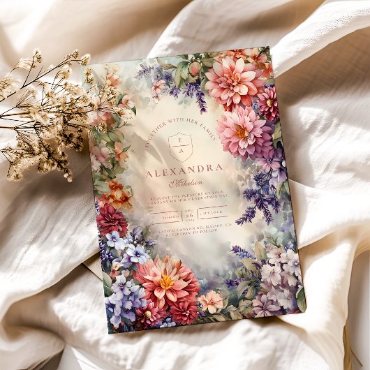 フォトボホワイルドフラワー牧草地卒業 招待状