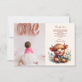 フォトボホーホーホーリーカウハイランド牛1歳の誕生日 サンキューカード (正面)