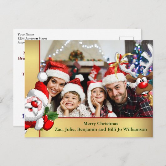 フォトボムSanta Reindeer家族フォトクリスマス ポストカード (正面/裏面)