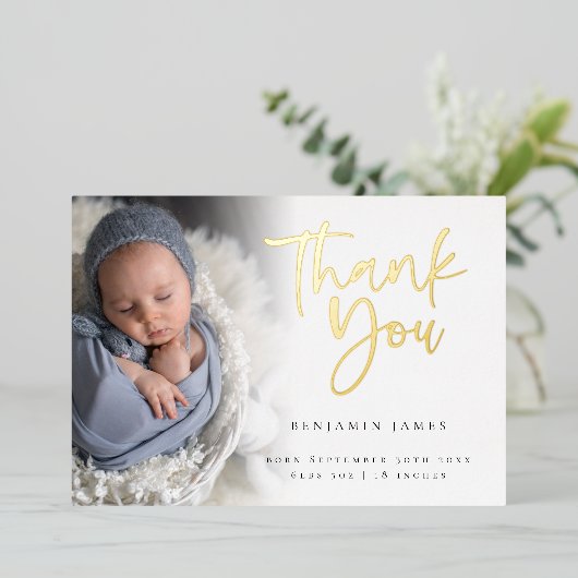 フォトボーイありがとうお誕生発表フォイルカード 箔招待状 (立ち正面)