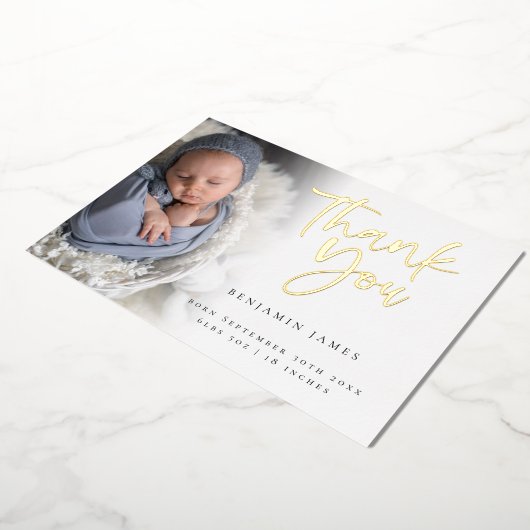 フォトボーイありがとうお誕生発表フォイルカード 箔招待状 (回転した状態)