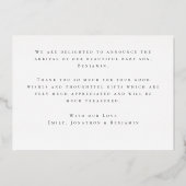 フォトボーイありがとうお誕生発表フォイルカード 箔招待状 (裏面)