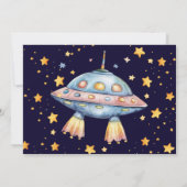 フォトボーイモダン宇宙ロケット船誕生日パーティー 招待状 (裏面)