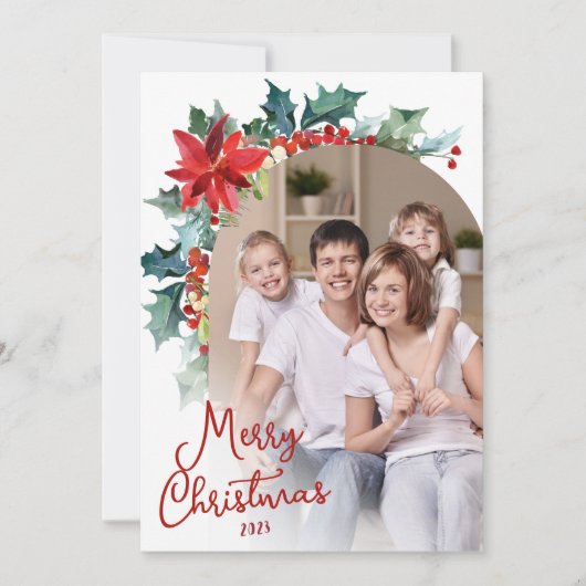 フォトポイエレガントンセチアフローラアーチクリスマス シーズンカード (正面)