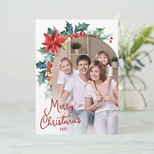 フォトポイエレガントンセチアフローラアーチクリスマス シーズンカード (スタンド正面)