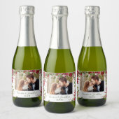 フォトポインセチアのクリスマスグリーンきらめくリーワイン スパークリングワインラベル (ボトル)