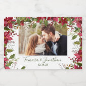 フォトポインセチアのクリスマスグリーンきらめくリーワイン スパークリングワインラベル (シングルラベル)