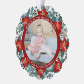 フォトポインセチアリースパーソナライズされたクリスマス オーナメントカード (左)