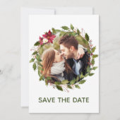 フォトポインセチア緑のクリスマスは日付を保存 招待状 (正面)