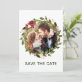 フォトポインセチア緑のクリスマスは日付を保存 招待状 (スタンド正面)