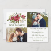 フォトポインセチア緑のクリスマスは日付を保存 招待状 (正面)