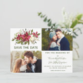 フォトポインセチア緑のクリスマスは日付を保存 招待状 (スタンド正面)