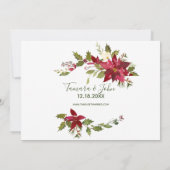 フォトポインセチア緑のクリスマスは日付を保存 招待状 (裏面)