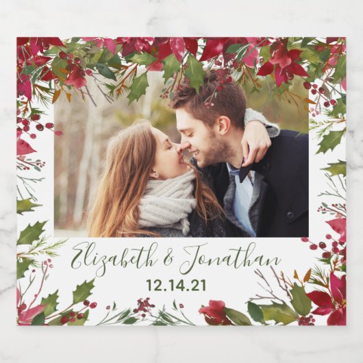 フォトポインセティシアクリスマスフローラグリーナリーシャンパ スパークリングワインラベル (シングルラベル)