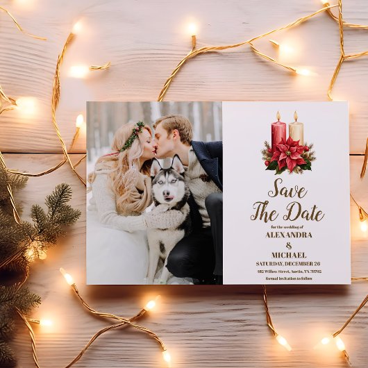 フォトポイ素朴ンセチアフローラ結婚クリスマス セーブザデート