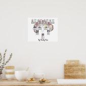 フォトポスター付きピンクの花のフラクタル家族の木 ポスター (キッチン)