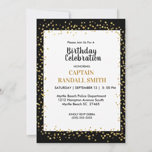 フォトポリス誕生日パーティー金ゴールドスター 招待状 (正面)