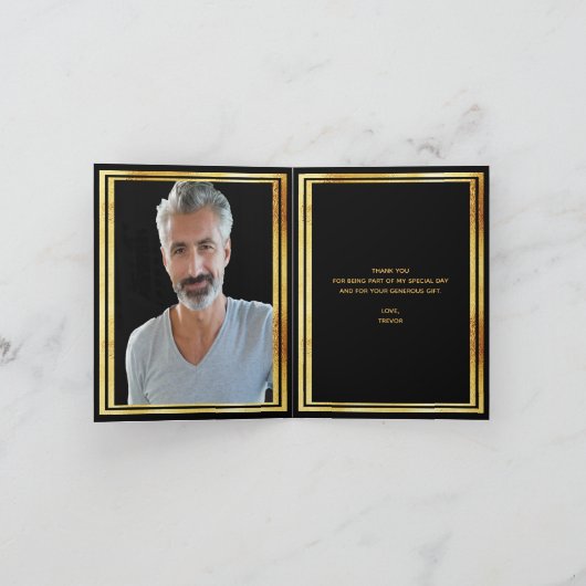 フォトマイルストーンの誕生日ありがとう黒い金ゴールド サンキューカード (内部)