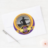 フォトマイルストーン誕生日50th紫金ゴールドブラック ラウンドシール (封筒)