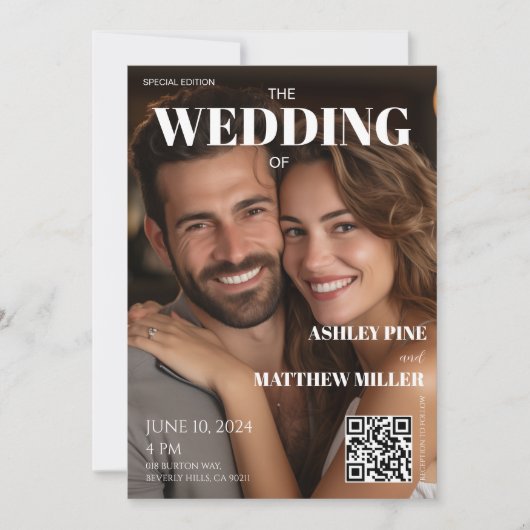 フォトマガジンカバー新聞ユニークの結婚記事 招待状 (正面)