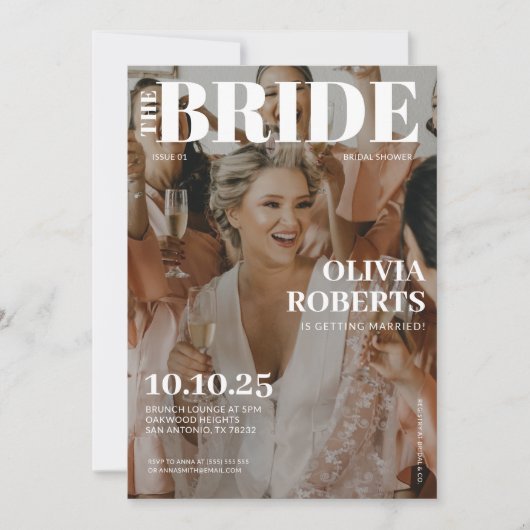 フォトマガモダンジンカバーブライダルシャワー 招待状 (正面)