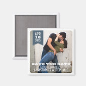 フォトマグネットのモダン日付を素朴保存 |グレー マグネット (正面/裏面)