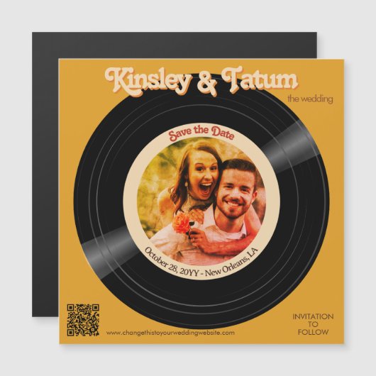 フォトマグネットを記録する日付を保存するQR Groovy Browns (正面/裏面)