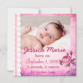 フォトマグネットベビー誕生発表ベビーガール マグネット招待状 (正面)