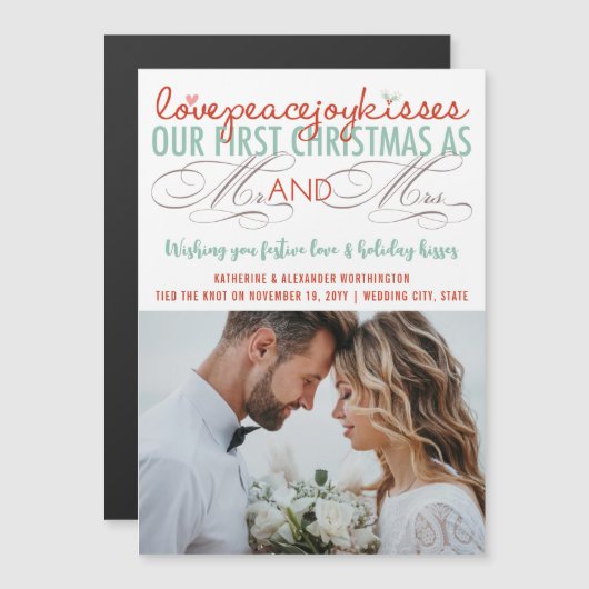 フォトマグネティックカードのミスター&ミセスとしての私たちの1番目のクリスマス (正面/裏面)