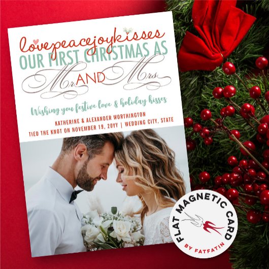 フォトマグネティックカードのミスター&ミセスとしての私たちの1番目のクリスマス