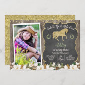 フォトマグノリアフローラグリッターホース誕生日 招待状 (正面/裏面)