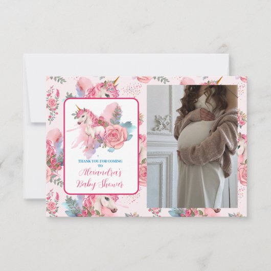 フォトマジカルユニコーン虹の赤ちゃんシャワー サンキューカード (正面)