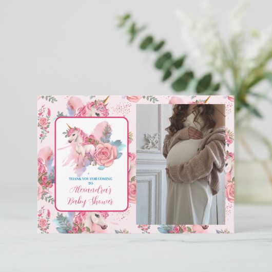 フォトマジカルユニコーン虹の赤ちゃんシャワー サンキューカード (スタンド正面)