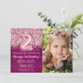 フォトマゼンタピンクグリッター第2誕生日 招待状 (スタンド正面)