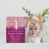 フォトマゼンタピンクグリッター1歳 招待状 (スタンド正面)
