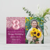 フォトマゼンタピンクグリッター8誕生日 招待状 (スタンド正面)