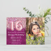 フォトマゼンタピンクスウィート16th誕生日パーティー 招待状 (スタンド正面)