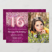 フォトマゼンタピンクスウィート16th誕生日パーティー 招待状 (正面/裏面)