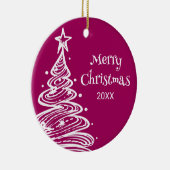 フォトマゼンタピンクホワイトクリスマスツリーギフト セラミックオーナメント (右)