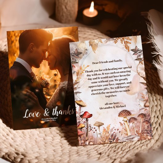 フォトマッシュルーム魅惑された森結婚の木 サンキューカード