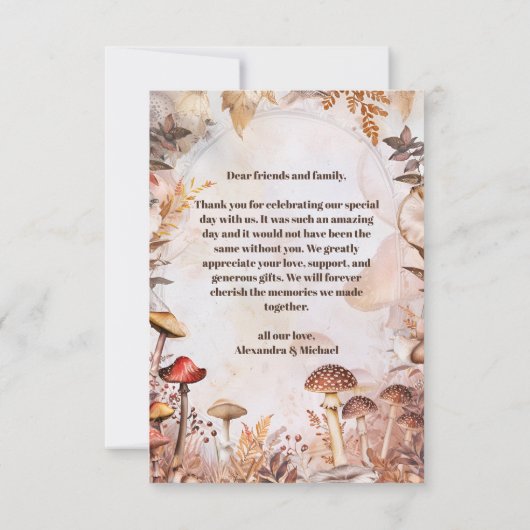 フォトマッシュルーム魅惑された森結婚の木 サンキューカード (裏面)