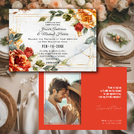 フォトマーブルドリームオレンジ色のバラエレガンス 招待状