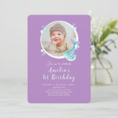 フォトマーメイドパープル誕生日招待状 招待状 (スタンド正面)